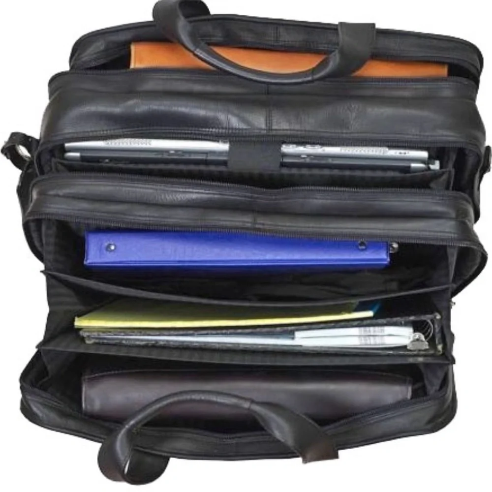 Claire Chase Jumbo Executive Computer Briefcase 100% Cowhide Leather‎ Color Cafe